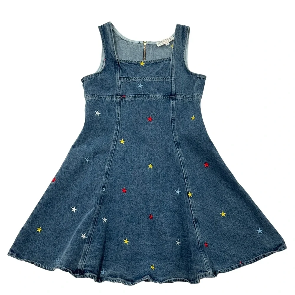 Hannah Banana Girls Blue Denim Star Embroidered Party Dress Sz 8 Schoolgirl